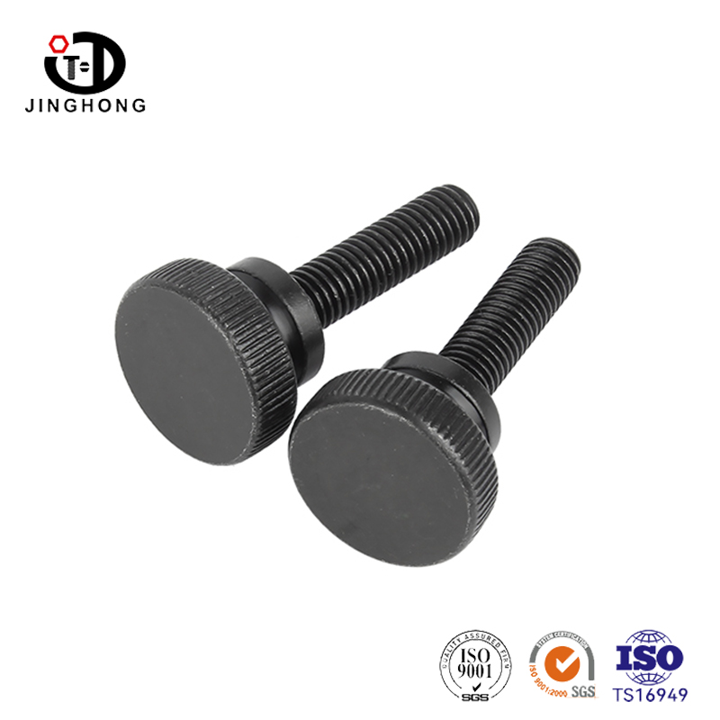 Schwarze Rändelschraube mit hoher Kuppel